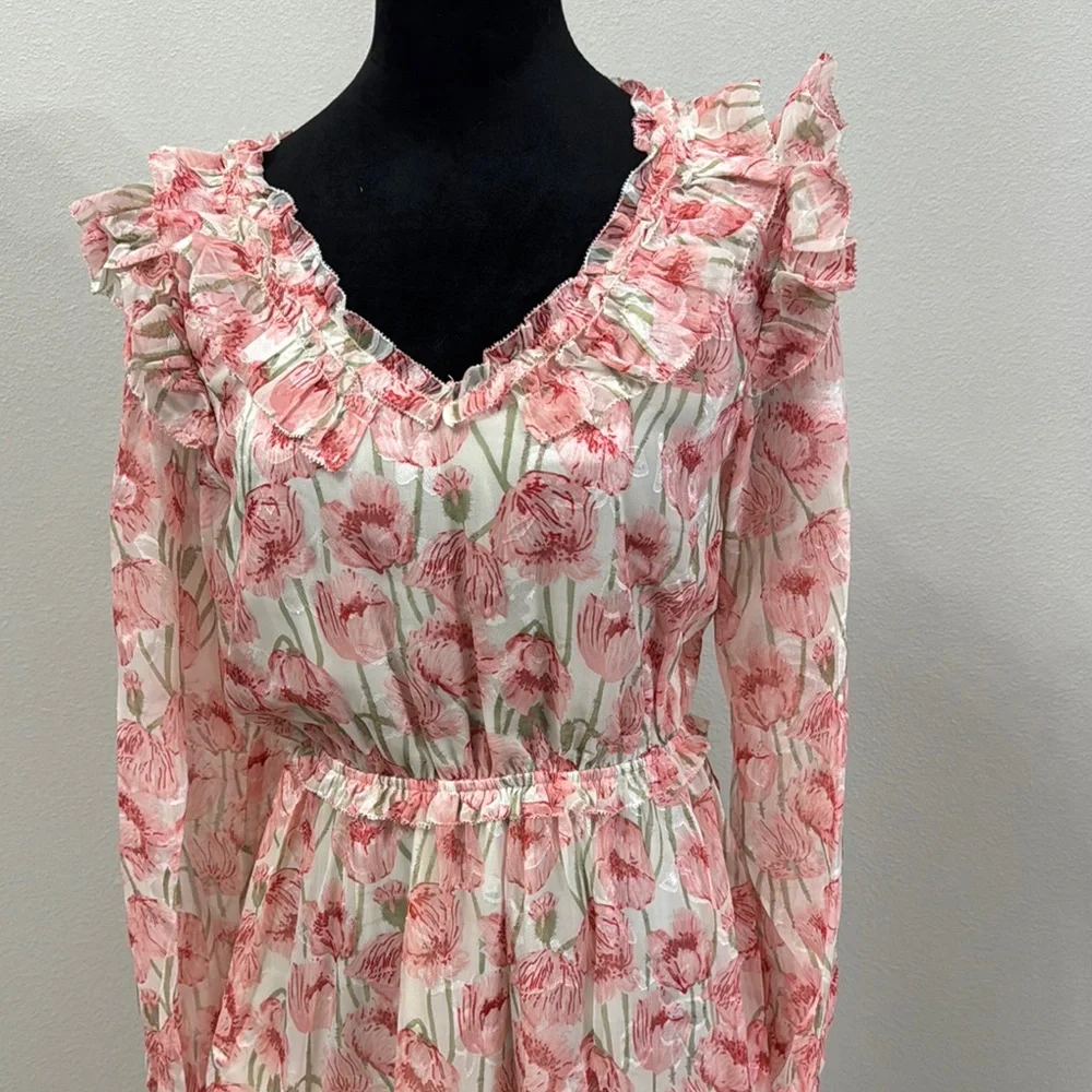 Kori NWT Pink Floral Dress with Ruffles - Picture 3 of 5